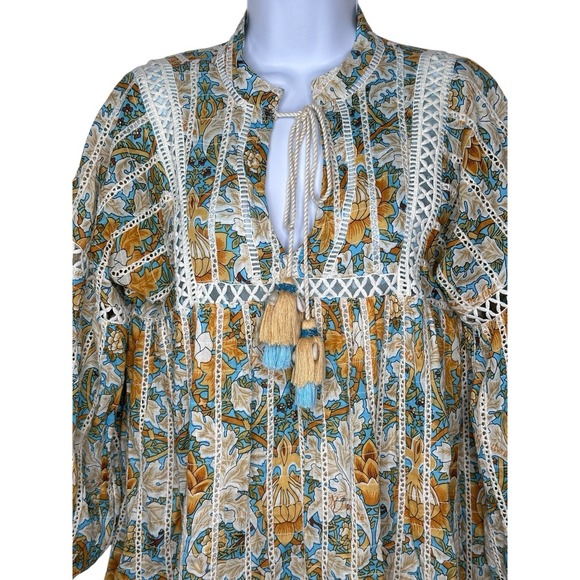 Anthropologie Barok Peasant Dress Floral Prairie Midi Boho Eyelet Lace SMALL S - Picture 4 of 11